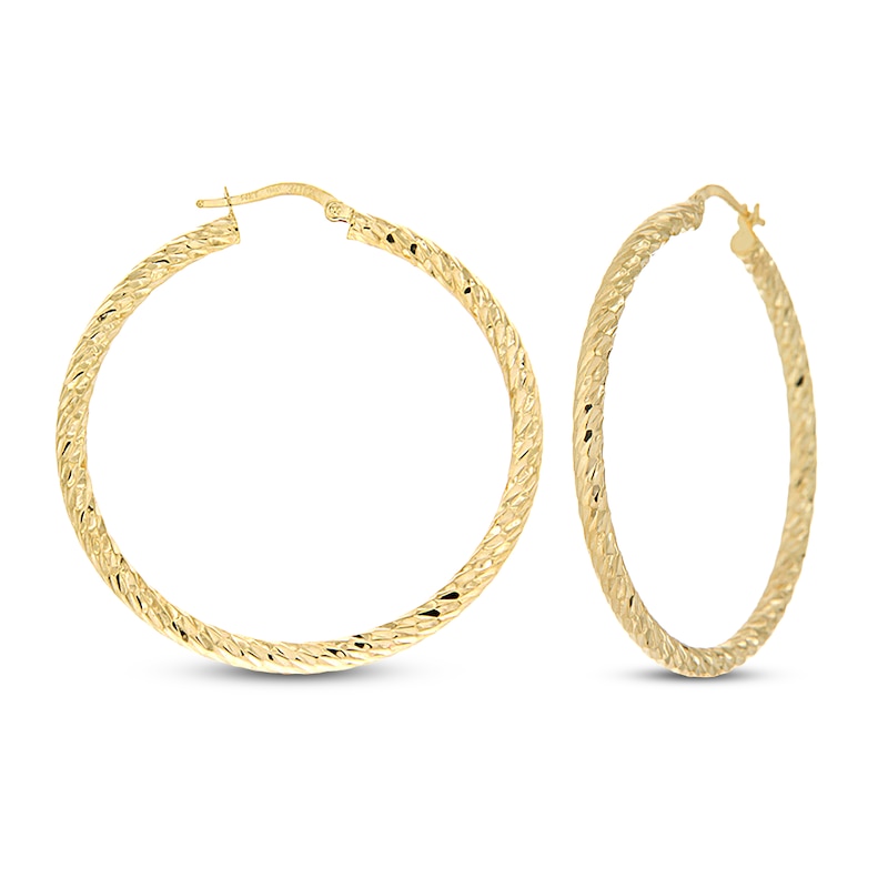 Main Image 1 of Patterned Hoop Earrings 14K Yellow Gold