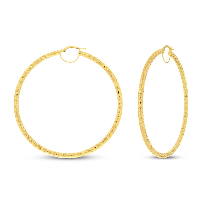 Patterned Hoop Earrings 14K Yellow Gold