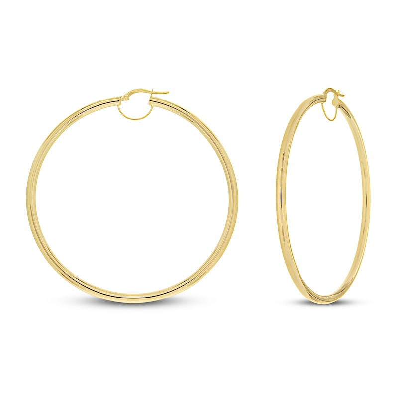 14K Yellow Gold Hoop Earrings Polished Jewelry 