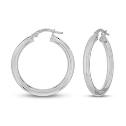 High Polish Hoop Earrings 14K White Gold