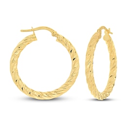 Patterned Hoop Earrings 14K Yellow Gold