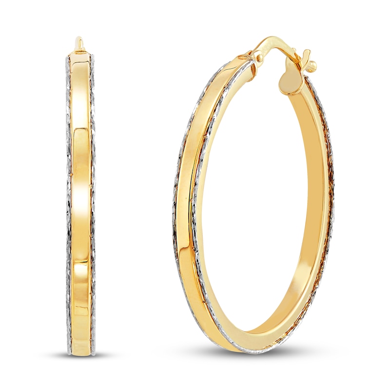 Main Image 1 of Italia D'Oro Fancy Round Hoop Earrings 14K Yellow Gold