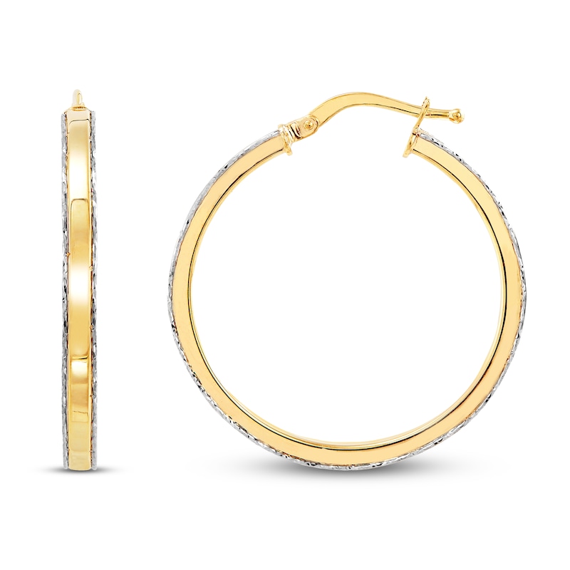 Italia D'Oro Fancy Round Hoop Earrings 14K Yellow Gold