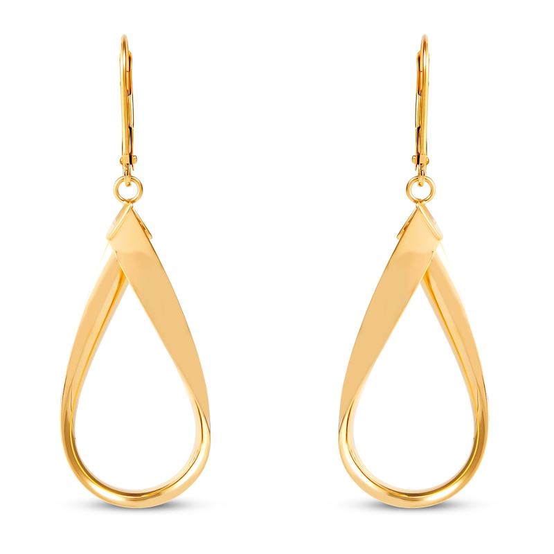 Italia D'Oro Oval Drop Leverback Earrings 14K Yellow Gold