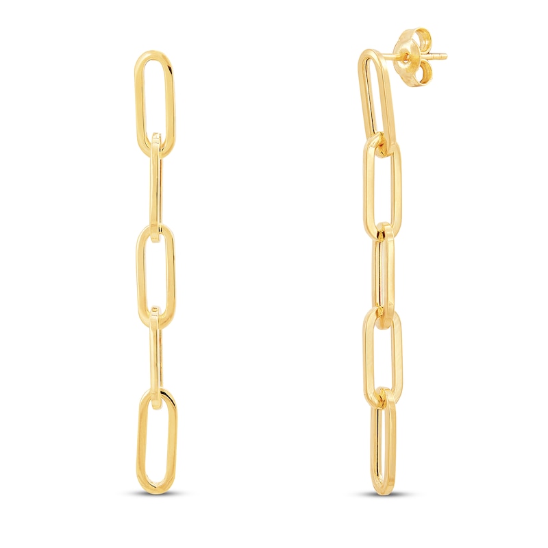 Main Image 1 of Italia D'Oro Paper Clip Chain Earrings 14K Yellow Gold