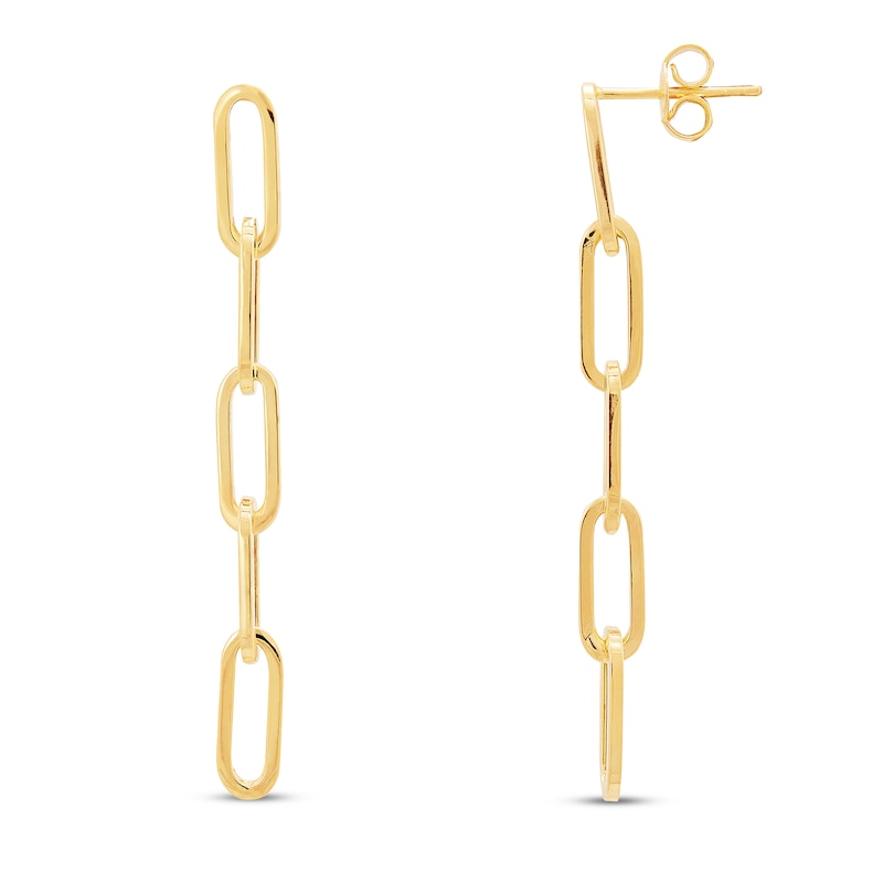 Italia D'Oro Paper Clip Chain Earrings 14K Yellow Gold