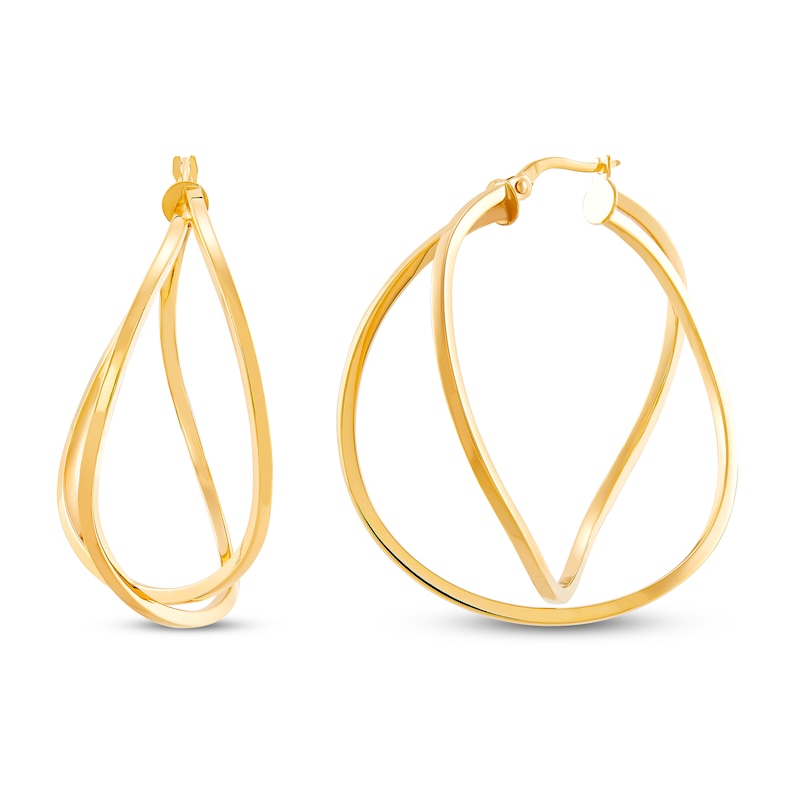 Italia D'Oro Curved Crossover Hoop Earrings 14K Yellow Gold
