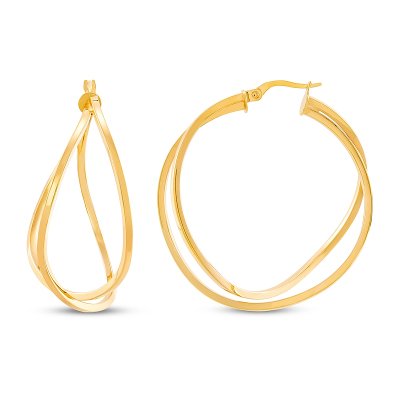 Italia D'Oro Curved Crossover Hoop Earrings 14K Yellow Gold