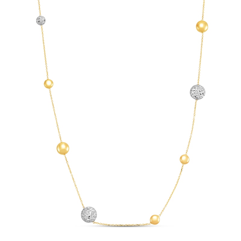 Italia D'Oro Flat Bead Necklace 14K Two-Tone Gold 24"
