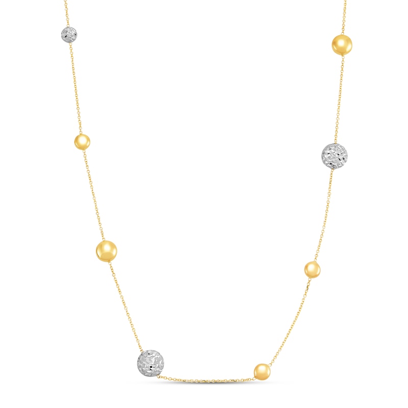 Main Image 1 of Italia D'Oro Flat Bead Necklace 14K Two-Tone Gold 24"