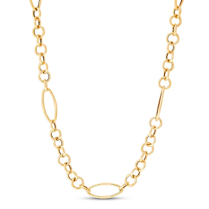 Italia D'Oro Round & Oval Link Necklace 14K Yellow Gold 24"
