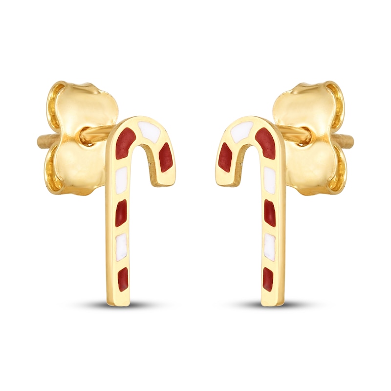 Main Image 3 of Candy Cane Stud Earrings Red/White Enamel 14K Yellow Gold