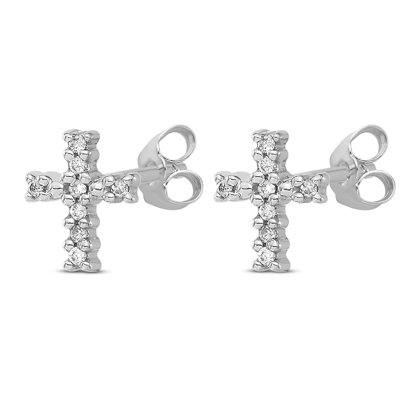 Main Image 2 of Polished Cross Earrings Diamond Accents 14K White Gold