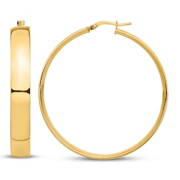 Lightweight Tube Hoop Earrings 14K Yellow Gold 40mm