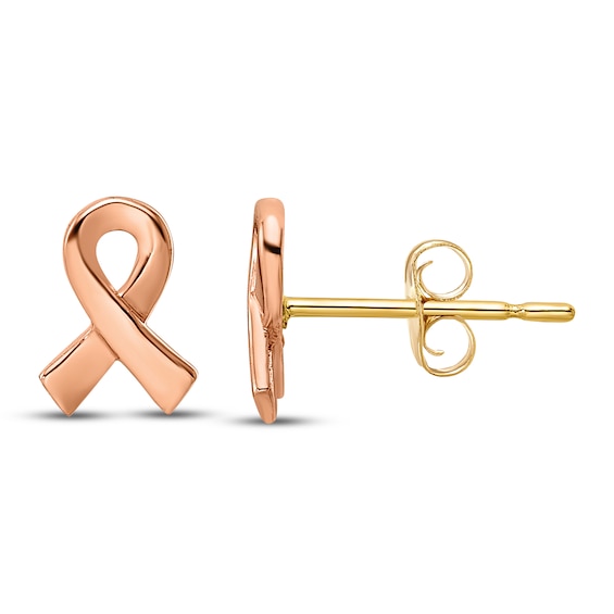 RoseTone Awareness Ribbon Stud Earrings 14K TwoTone Gold