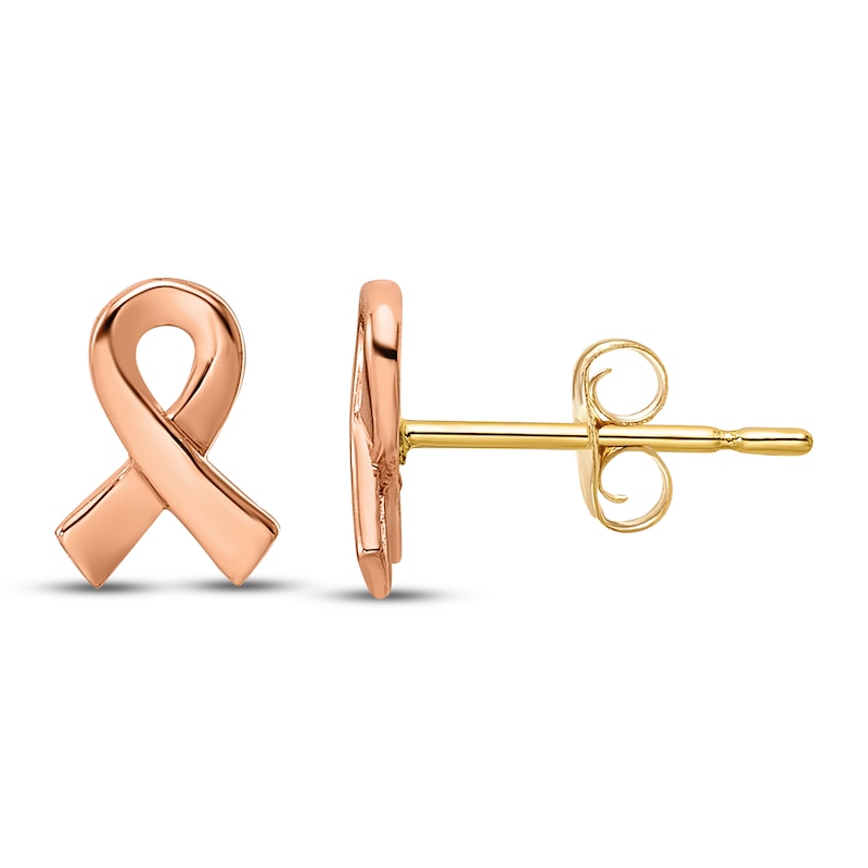 Main Image 1 of Rose-Tone Awareness Ribbon Stud Earrings 14K Two-Tone Gold