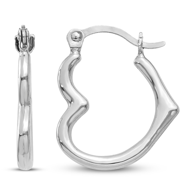 Main Image 1 of Heart Hoop Earrings 14K White Gold 15mm