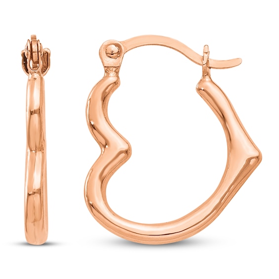 Heart Hoop Earrings 14K Rose Gold 15mm