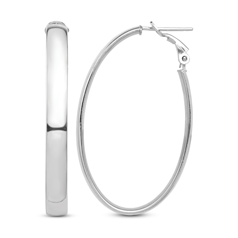 Oval Hoop Earrings 14K White Gold