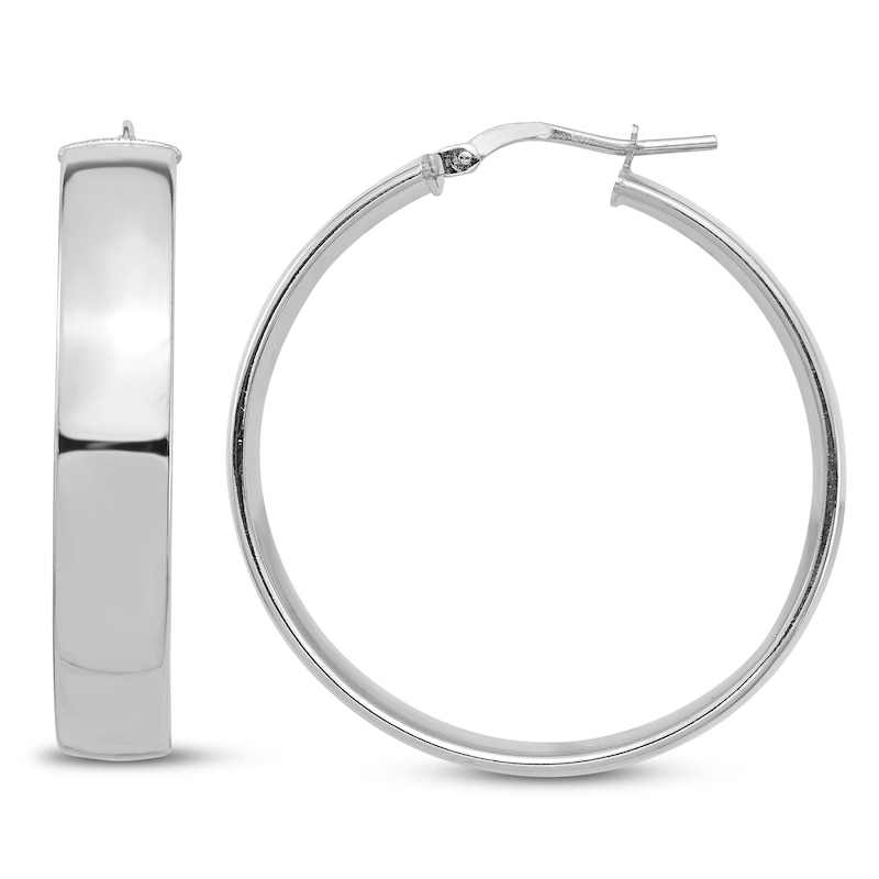 Main Image 1 of Lightweight Tube Hoop Earrings 14K White Gold 35mm