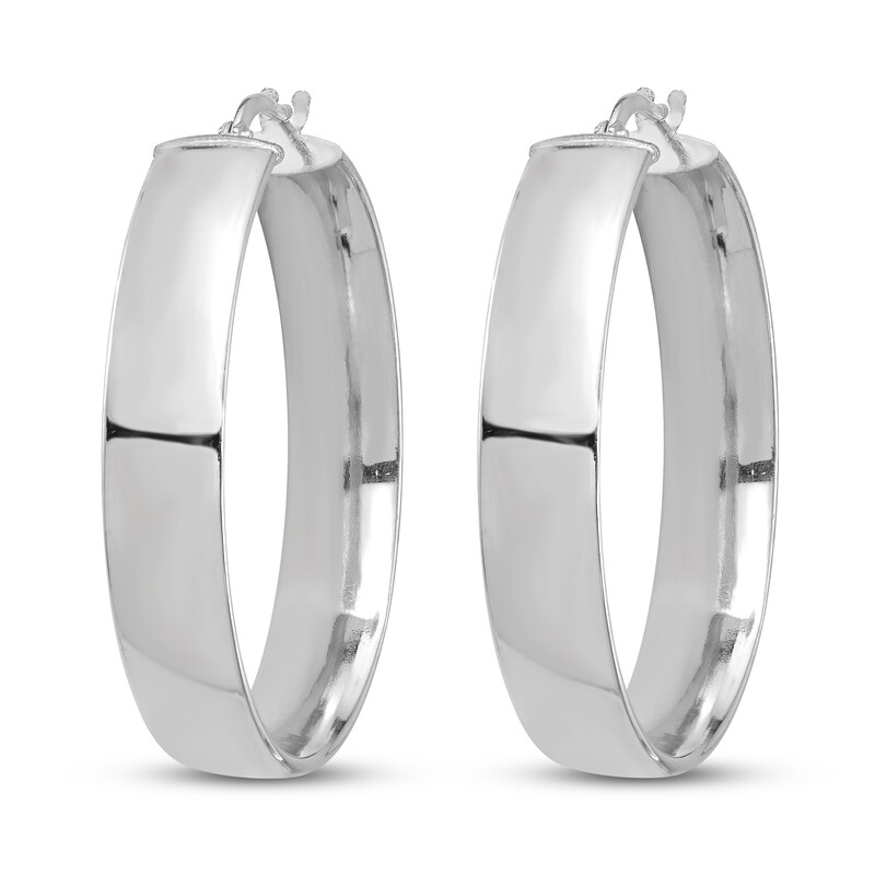 Main Image 2 of Lightweight Tube Hoop Earrings 14K White Gold 35mm