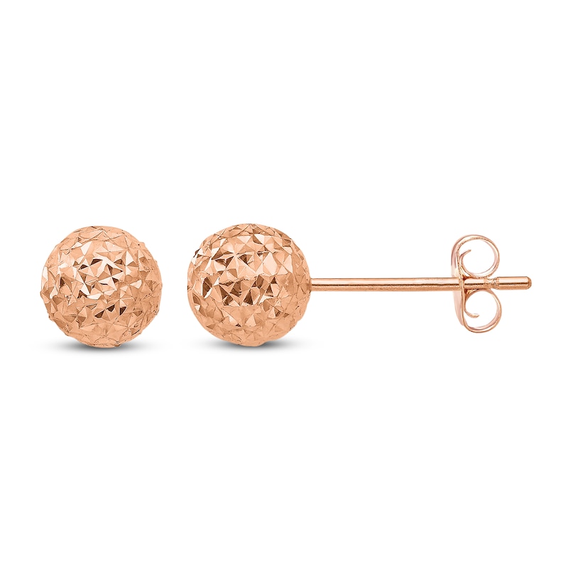 Main Image 1 of Diamond-Cut Ball Earrings 14K Rose Gold