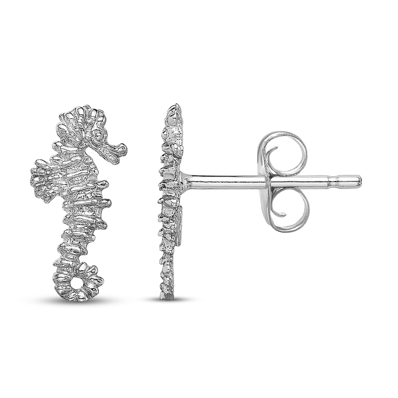 Main Image 1 of Mini Seahorse Stud Earrings 14K White Gold