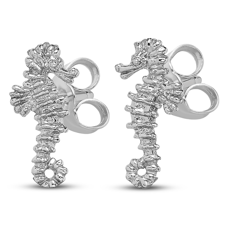 Main Image 2 of Mini Seahorse Stud Earrings 14K White Gold