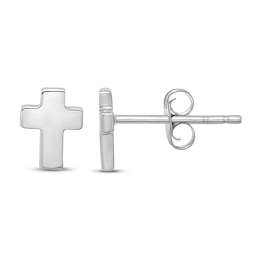 Cross Stud Earrings 14K White Gold