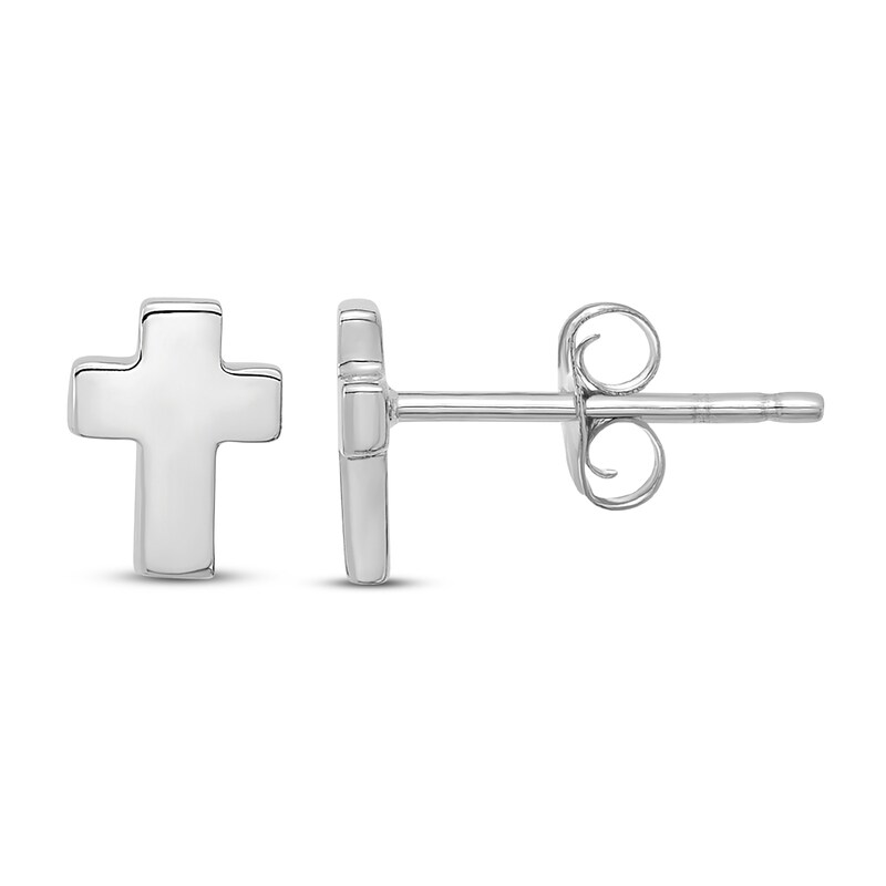 Main Image 1 of Cross Stud Earrings 14K White Gold
