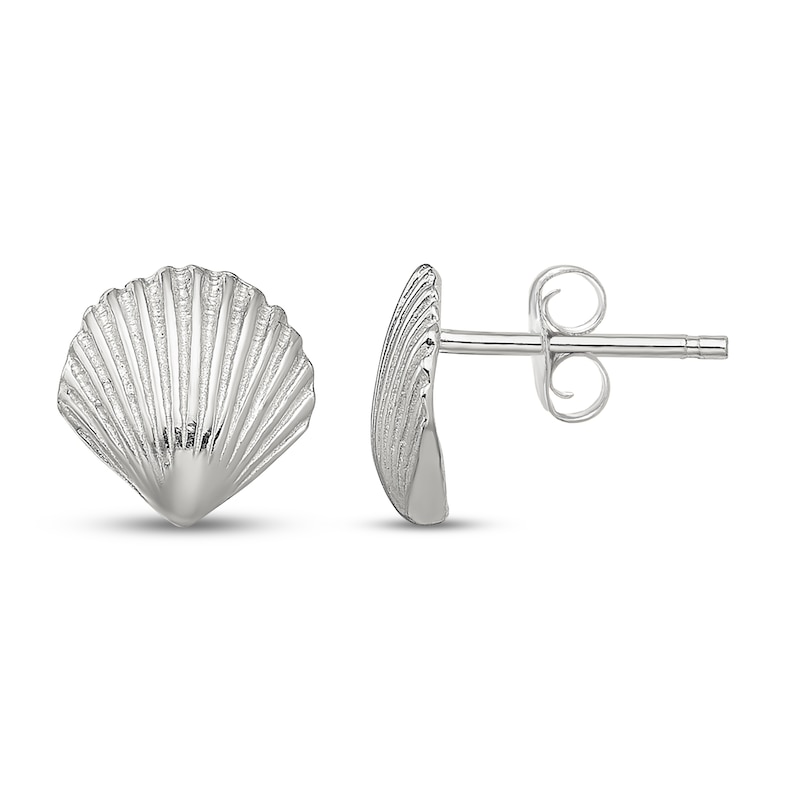 Main Image 1 of Sea Shell Stud Earrings 14K White Gold