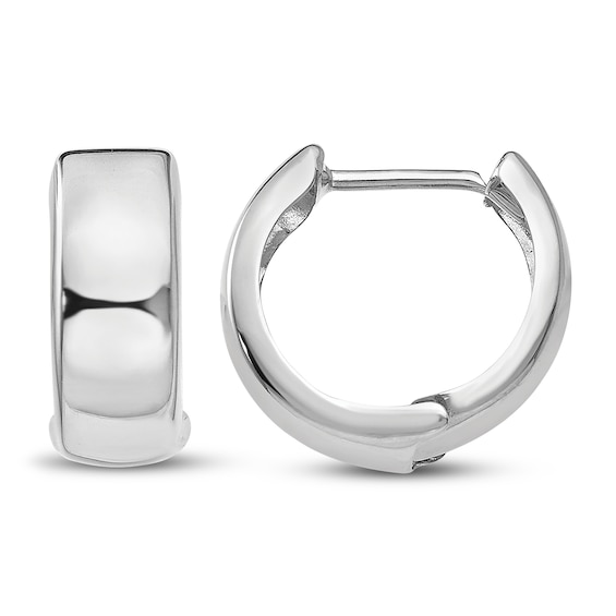 Hinged Huggie Hoop Earrings 14K White Gold 15mm