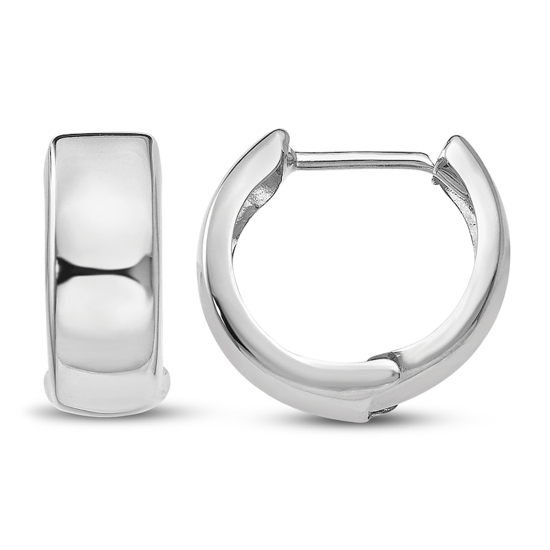 Hinged Huggie Hoop Earrings 14K White Gold