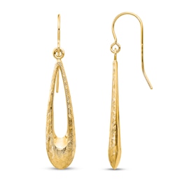 Textured Teardrop Dangle Earrings 14K Yellow Gold