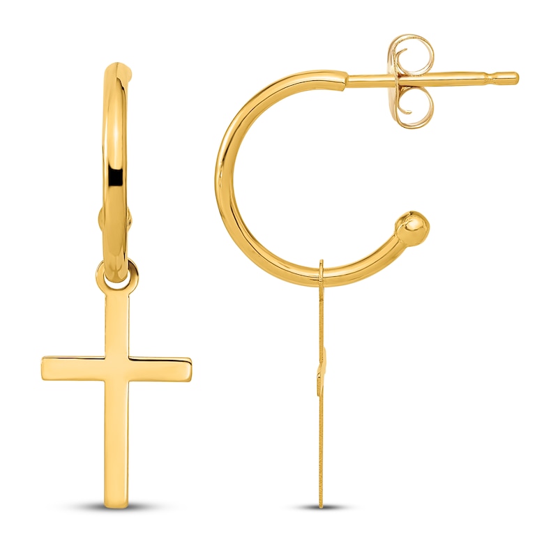 Main Image 1 of Cross Dangle Earrings 14K Yellow Gold