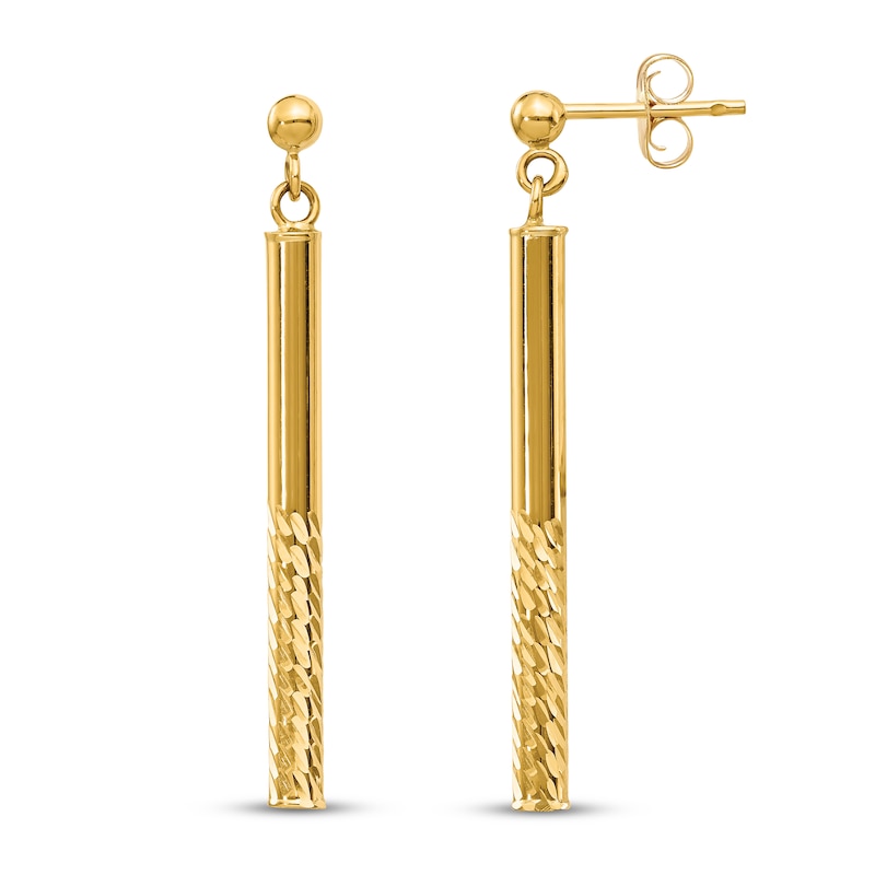 Main Image 1 of Diamond-cut Bar Dangle Post Earrings 14K Yellow Gold