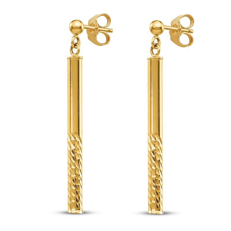 Main Image 2 of Diamond-cut Bar Dangle Post Earrings 14K Yellow Gold
