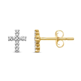 Diamond Cross Stud Earrings 1/20 ct tw Round 14K Yellow Gold