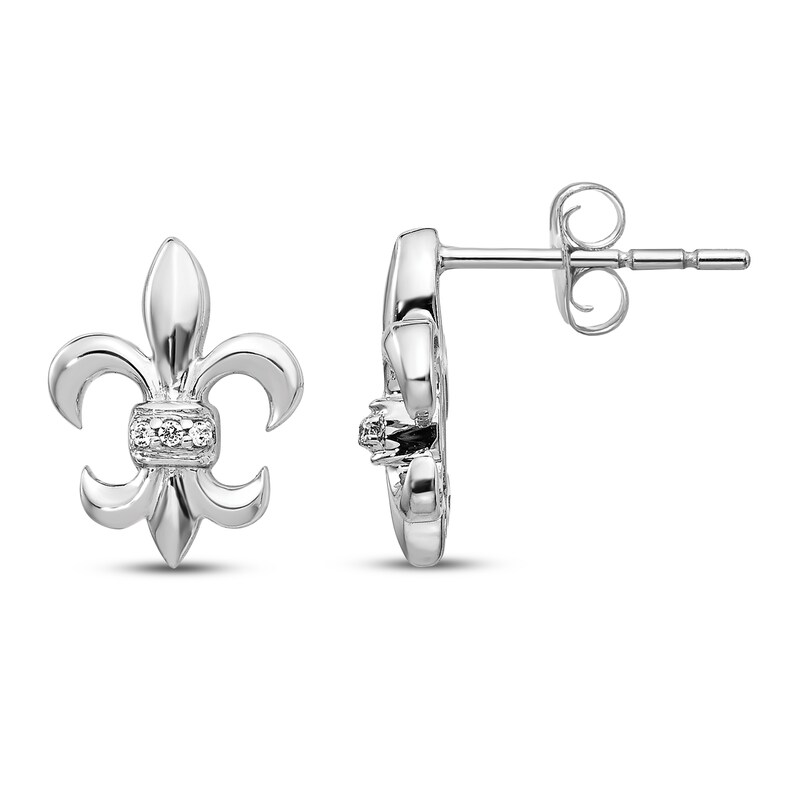 Main Image 2 of Diamond Fleur de Lis Diamond Accent Earrings 14K White Gold