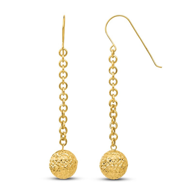 Main Image 1 of Diamond-cut Bead Dangle Earrings 14K Yellow Gold