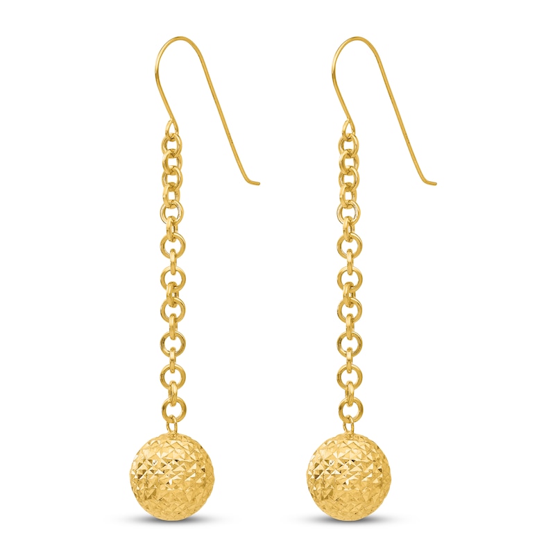 Main Image 2 of Diamond-cut Bead Dangle Earrings 14K Yellow Gold