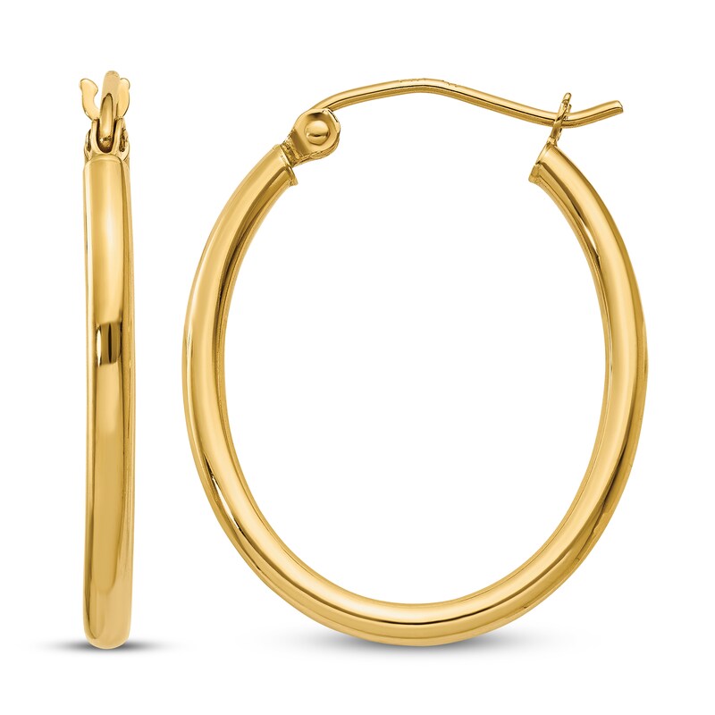 Main Image 1 of Polished Oval Hoop Earrings 14K Yellow Gold