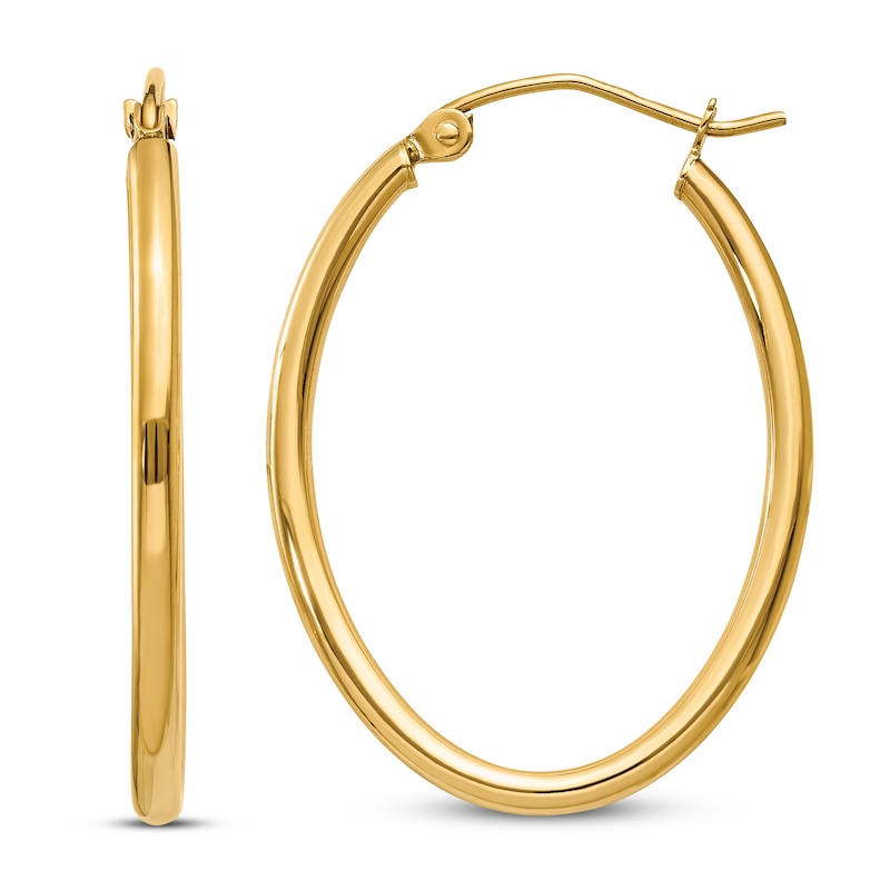 Main Image 1 of Polished Oval Hoop Earrings 14K Yellow Gold