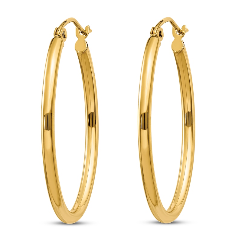 Main Image 2 of Polished Oval Hoop Earrings 14K Yellow Gold