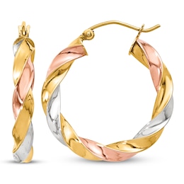 Light Twisted Hoop Earrings 14K Tri-Color Gold