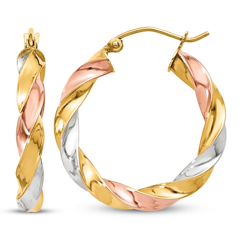 Main Image 1 of Light Twisted Hoop Earrings 14K Tri-Color Gold
