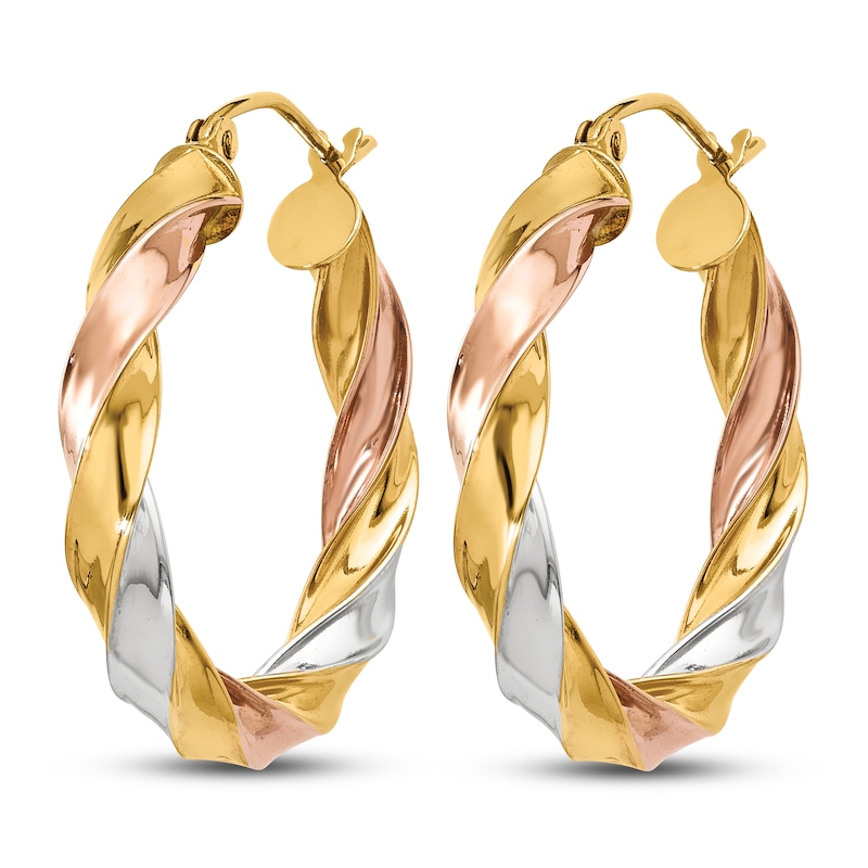 Main Image 2 of Light Twisted Hoop Earrings 14K Tri-Color Gold
