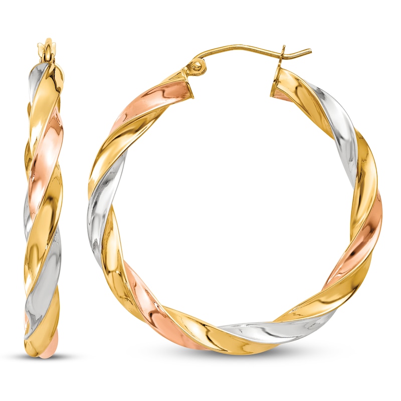 Main Image 1 of Light Twisted Hoop Earrings 14K Tri-Color Gold 34mm