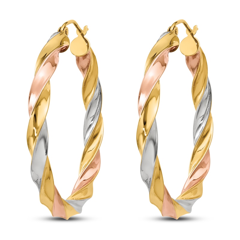 Main Image 2 of Light Twisted Hoop Earrings 14K Tri-Color Gold 34mm