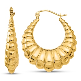 Scalloped Hollow Hoop Earrings 14K Yellow Gold 14mm